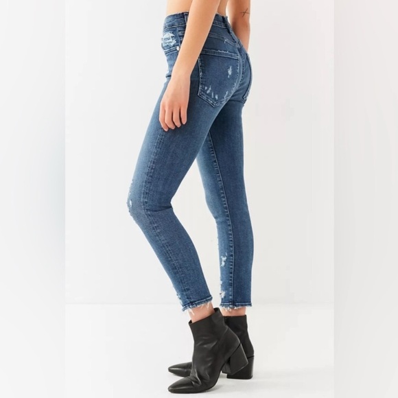 Agolde Sophie Skinny Jeans High Rise Cropped Distressed Dark Wash Blue Size 27 - Picture 4 of 11